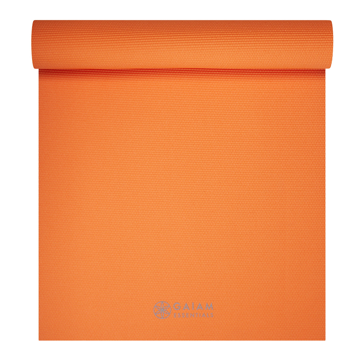 Gaiam Essentials Yoga Mat (6mm) Orange top rolled
