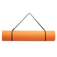 Gaiam Essentials Yoga Mat (6mm) Orange rolled up with sling
