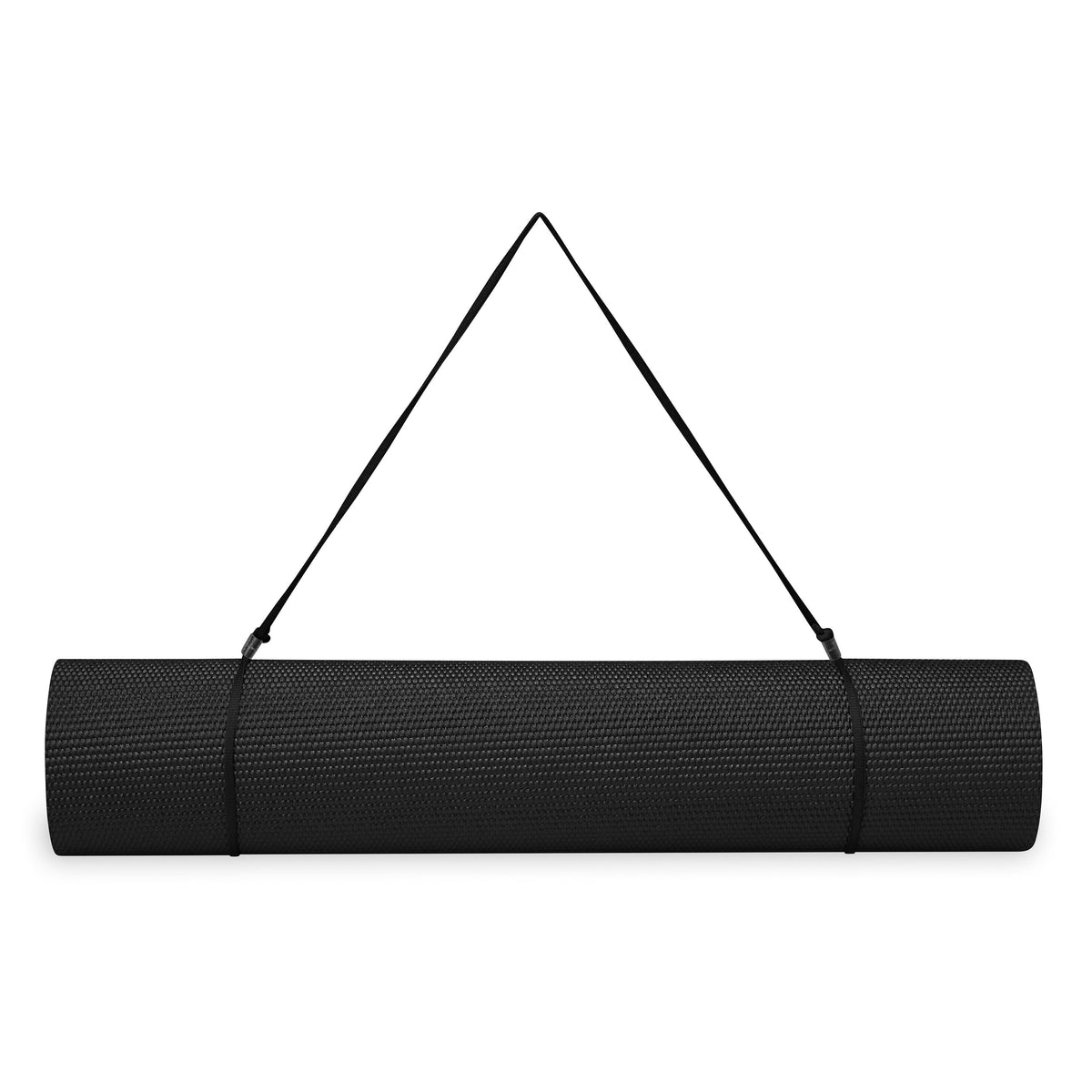 Gaiam Essentials Yoga Mat Black rolled up with sling