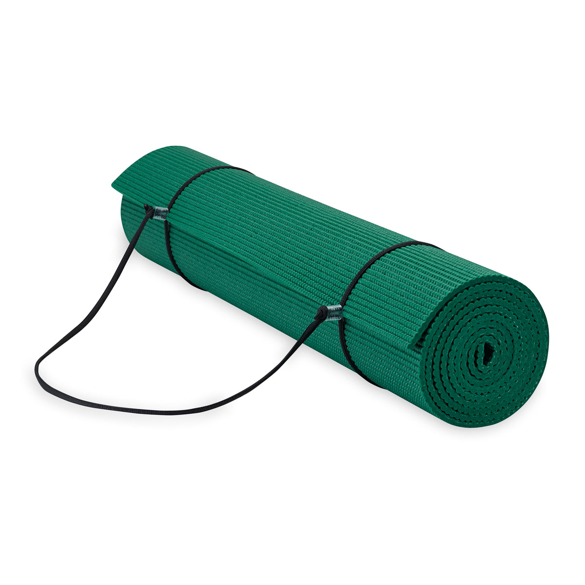 Gaiam Essentials Yoga Mat Green rolled up with sling