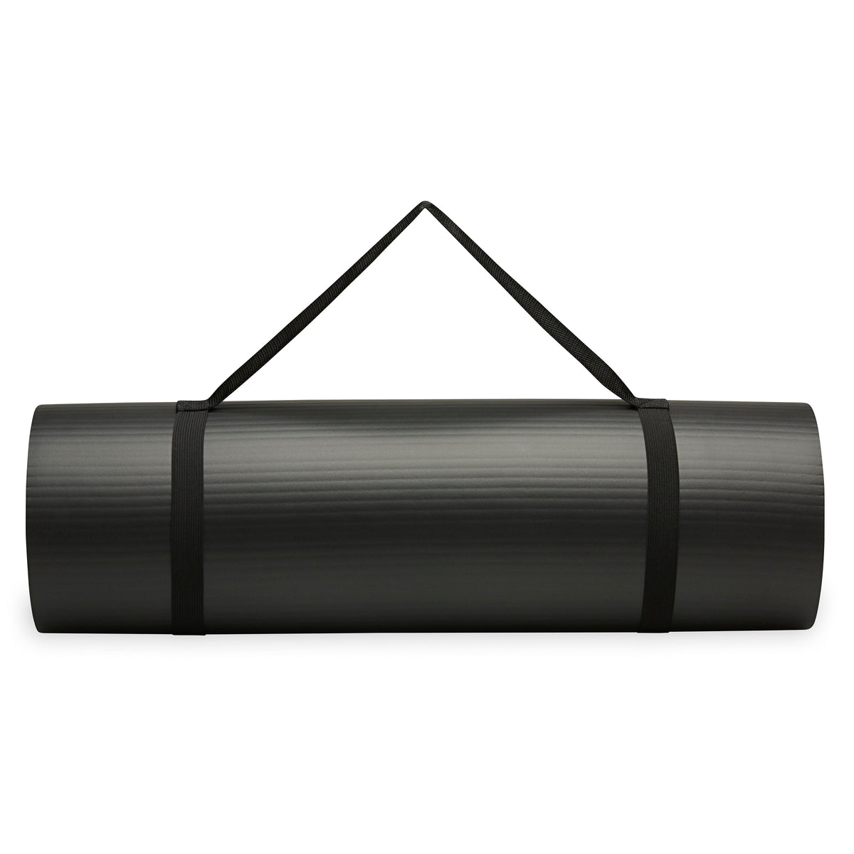 SPRI 12mm Pro Fitness Mat Black rolled up with sling