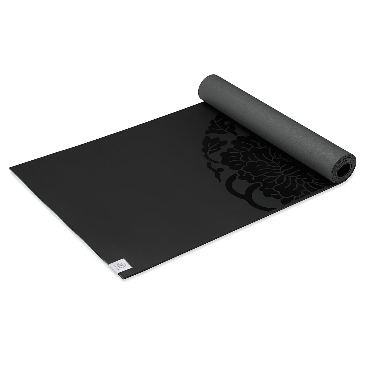 Gaiam Performance Longer/Wider Dry-Grip Yoga Mat (5mm) top rolled angle