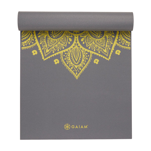 Gaiam Premium Citron Sundial Yoga Mat (6mm) top rolled
