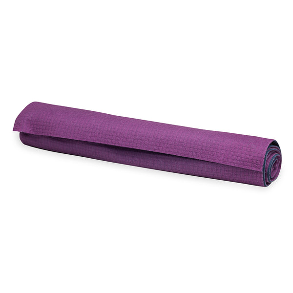 Gaiam No-Slip Yoga Towel Purple/Navy rolled up