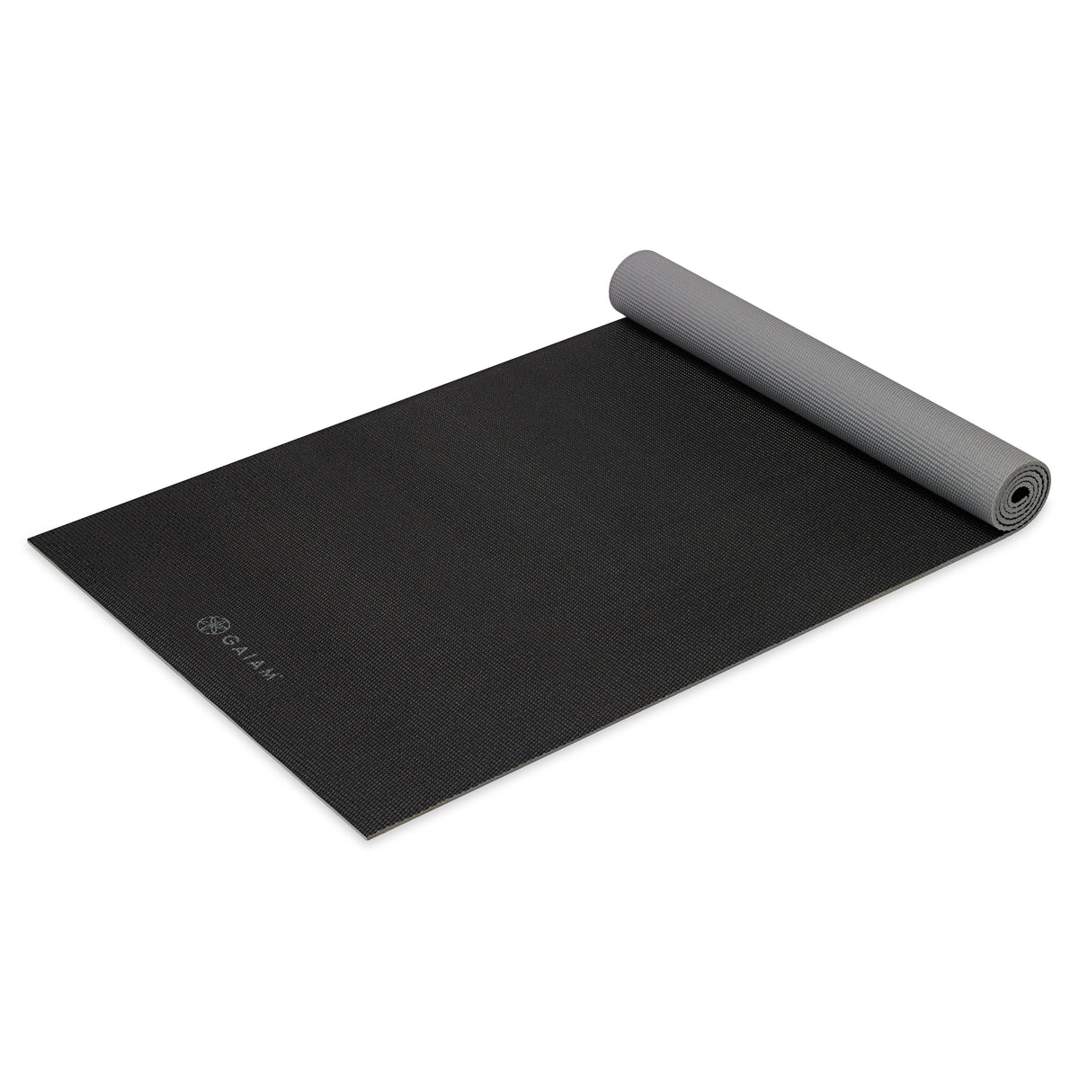 Gaiam 2-Color Yoga Mat (4mm) top rolled angle