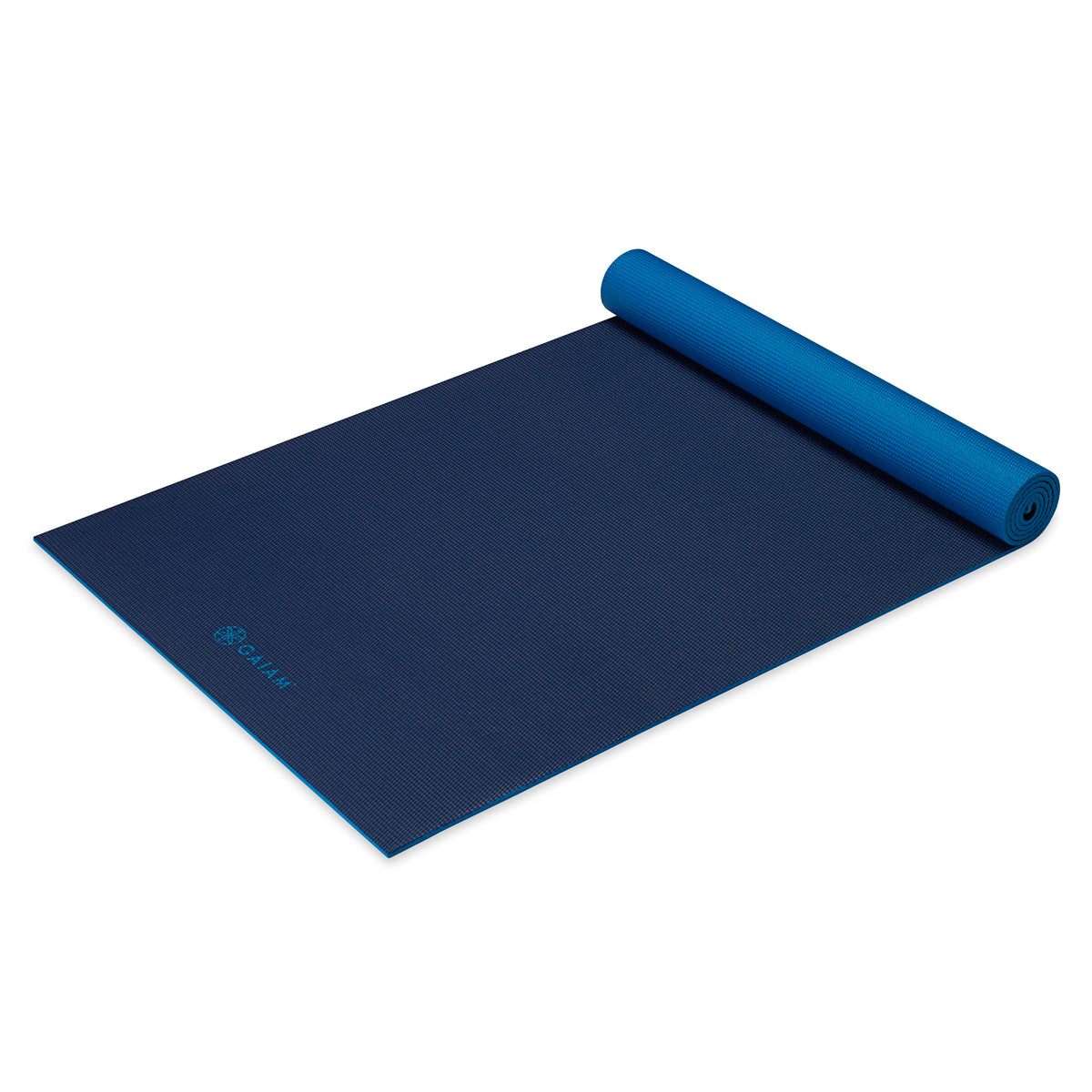 Gaiam Premium Longer/Wider 2-Color Yoga Mats (6mm) top rolled angle