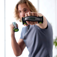 Person holding the Gaiam Walking Weights - up close of the hand - looks as is the weight is coming at you in a punching motion 