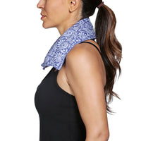Gaiam Relax Neck & Shoulder Wrap folded on shoulders side view