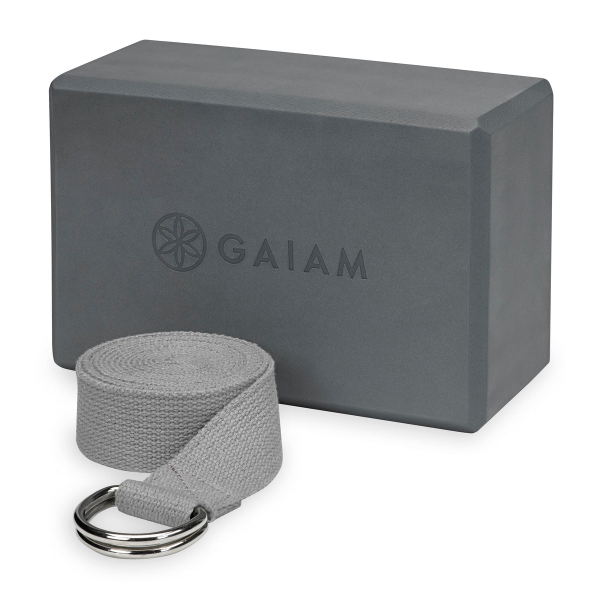 Gaiam Block & Strap Combo Grey front angle
