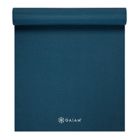 Gaiam Classic Solid Color Yoga Mat (5mm) Marine top rolled
