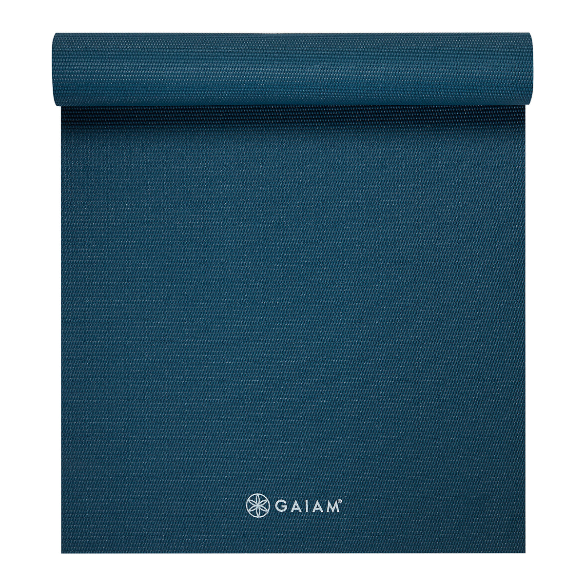 Gaiam Solid Color Yoga Mat Marine top rolled