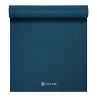 Gaiam Solid Color Yoga Mat Marine top rolled