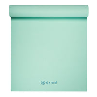Gaiam Classic Solid Color Yoga Mat (5mm) Cool Mint top rolled