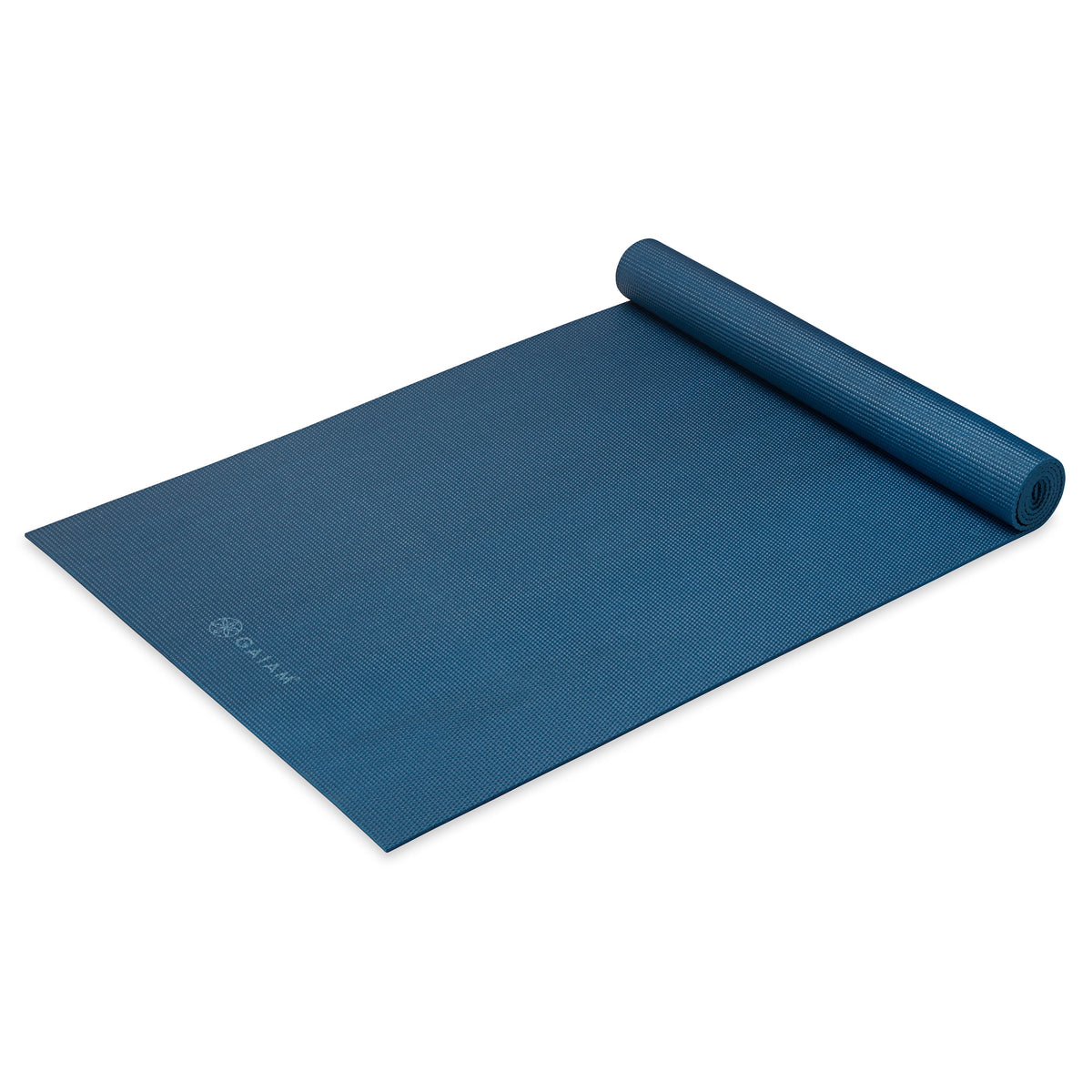 Gaiam Classic Solid Color Yoga Mat (5mm) Indigo Ink top rolled angle