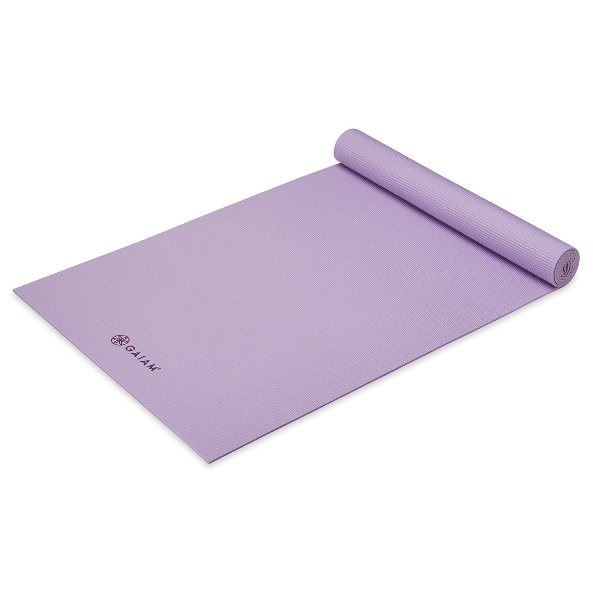 Gaiam Classic Solid Color Yoga Mat (5mm) New Lilac top rolled angle
