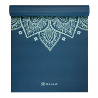 Gaiam Cool Mint Sundial Yoga Mat (5mm) Indigo top rolled