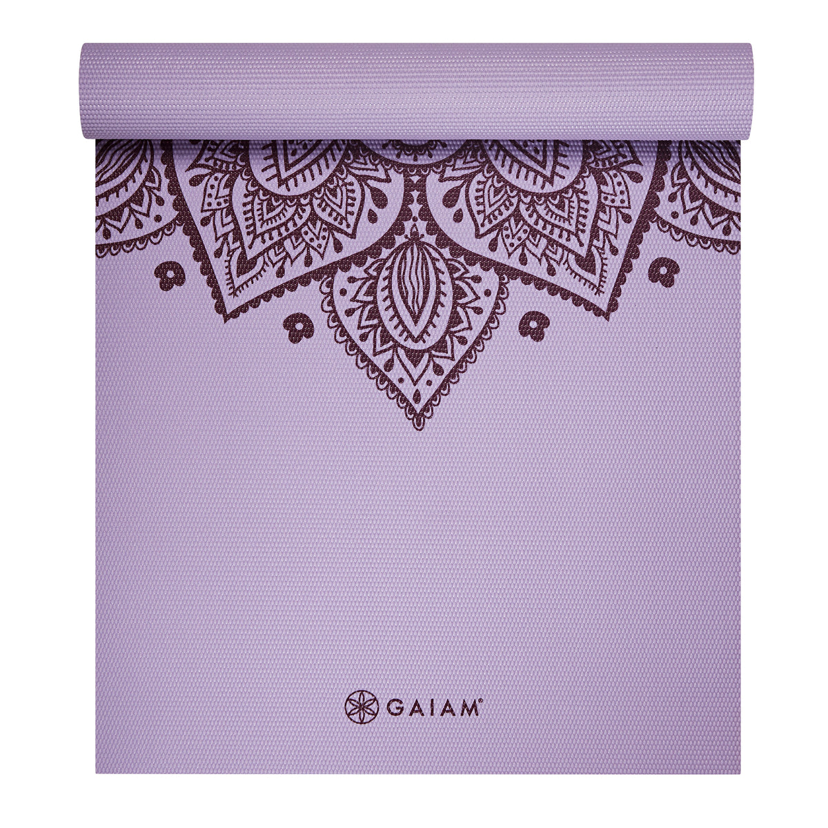 Gaiam Cool Mint Sundial Yoga Mat (5mm) New Lilac top rolled