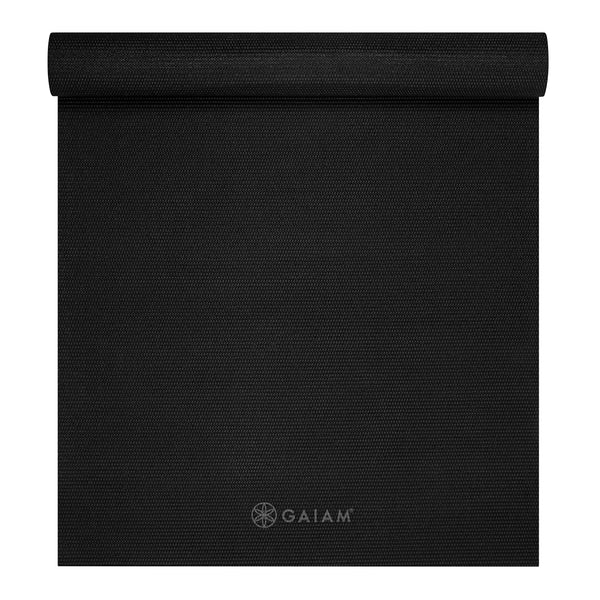 Gaiam Classic Solid Color Yoga Mat (5mm) Black top rolled