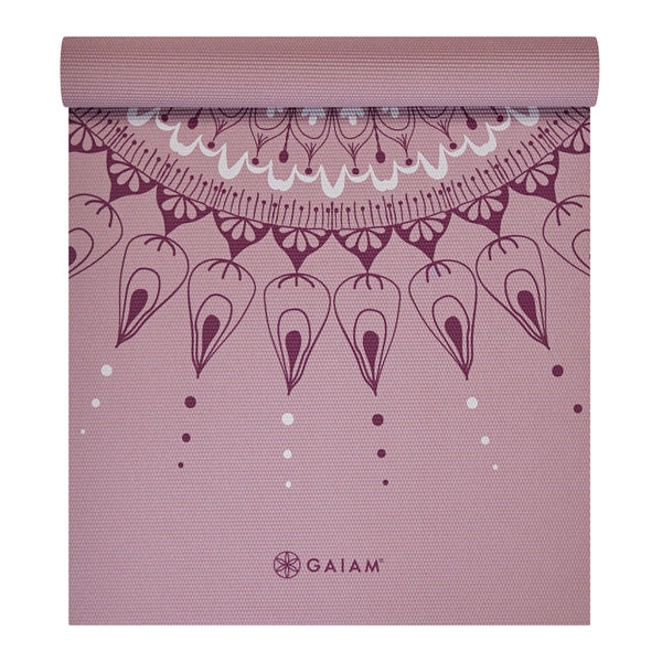 Gaiam Here & Now Yoga Mat (4mm) Dusty Rose top rolled