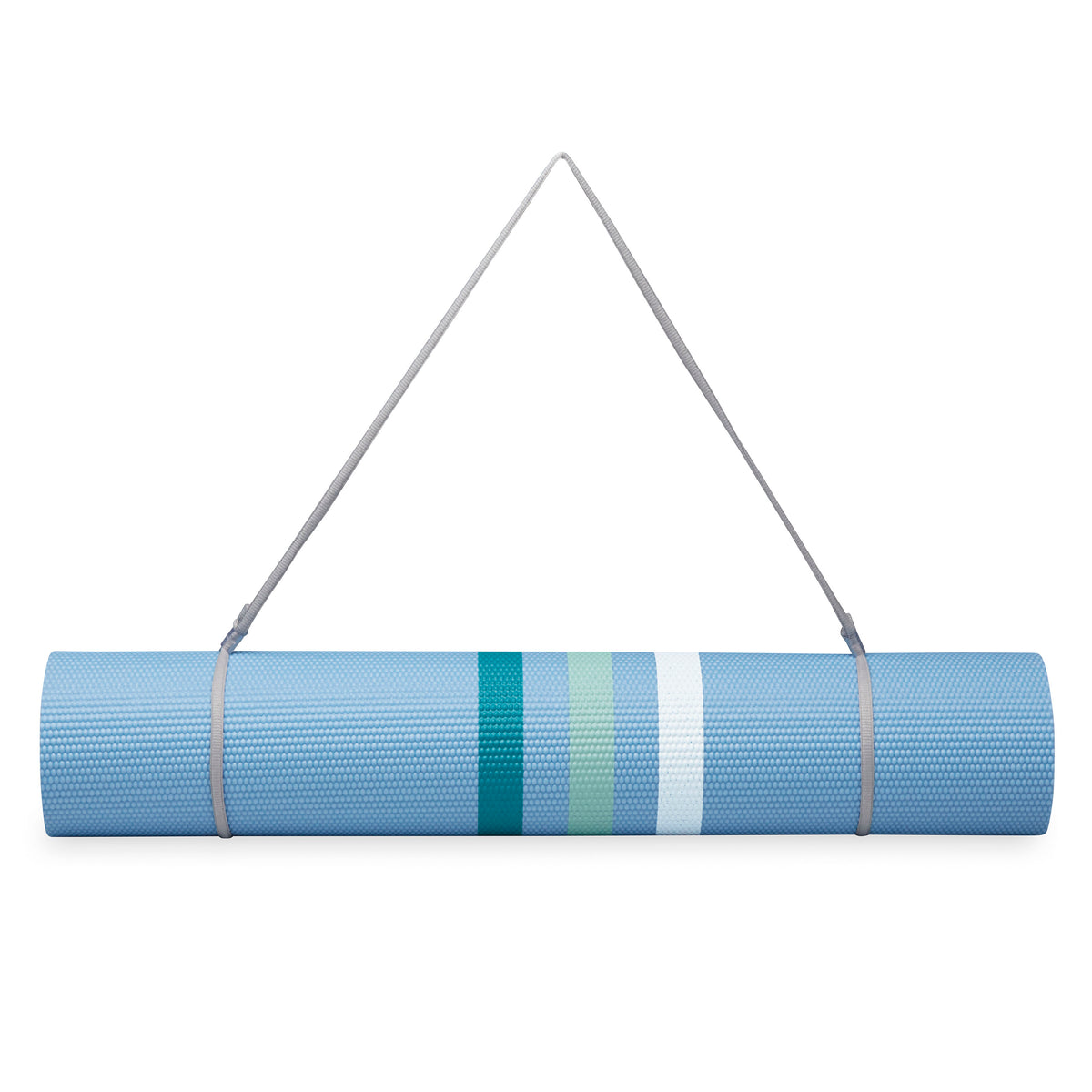 POPSUGAR Premium Stripes Yoga Mat (6mm) rolled up with sling
