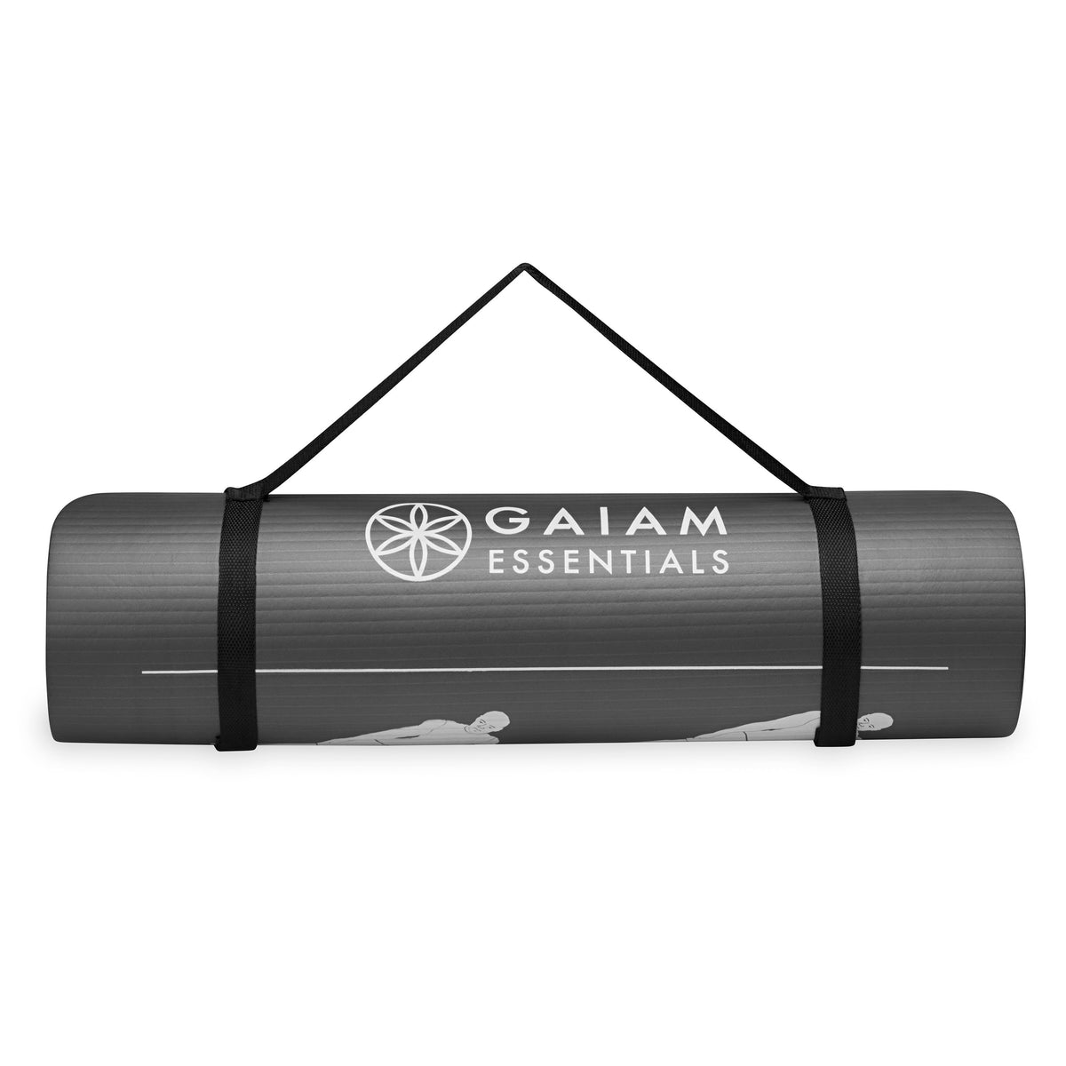 Gaiam Restore Essentials Self-Guided Fitness Mat (10mm) rolled up with sling