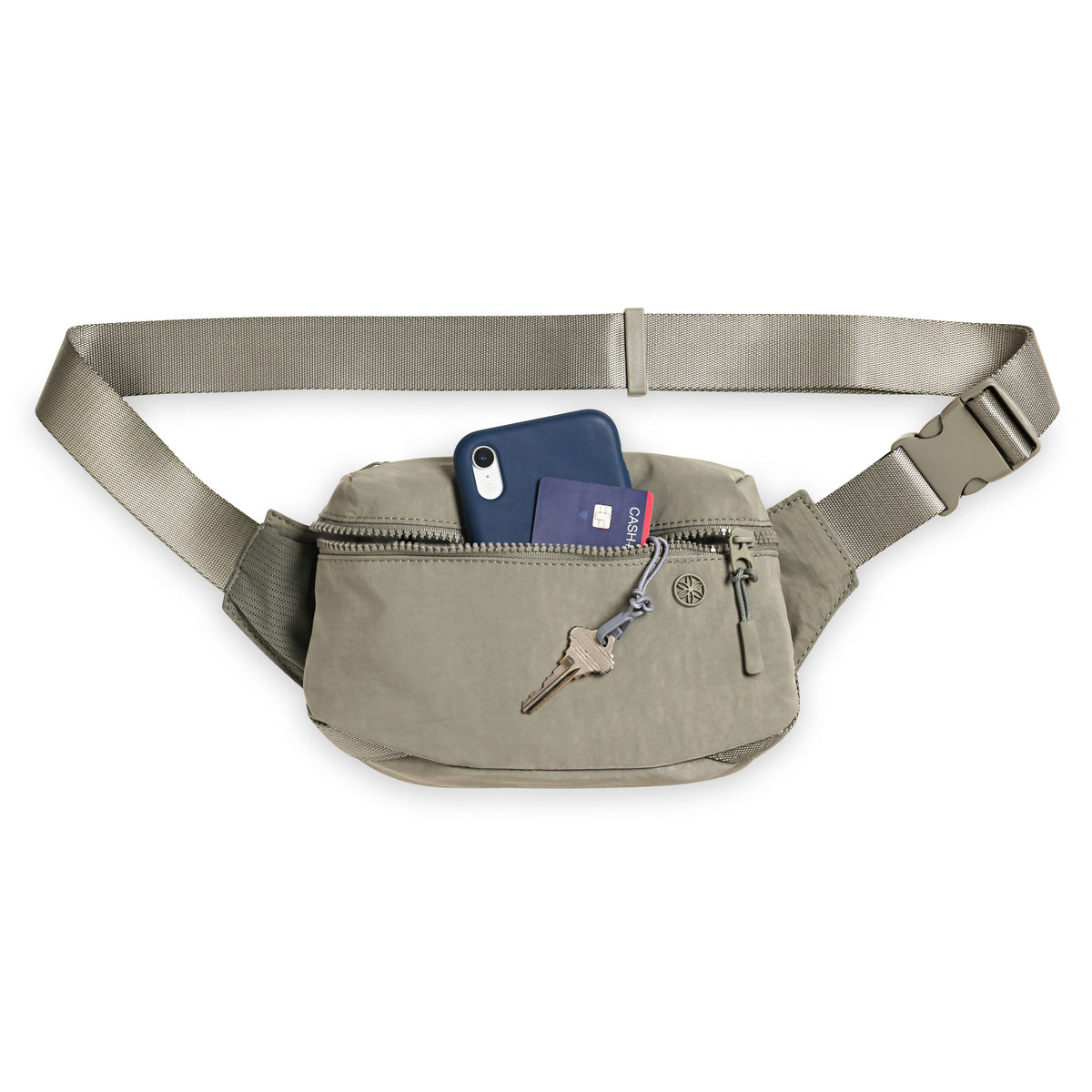 Gaiam Be Free Waist Pack Olive front with filling