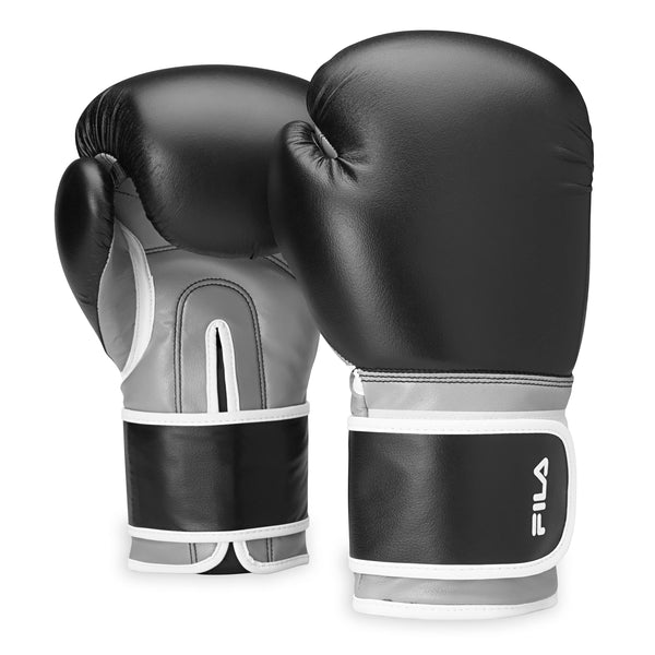 FILA Boxing Gloves (12oz) Black/Grey both gloves front and back