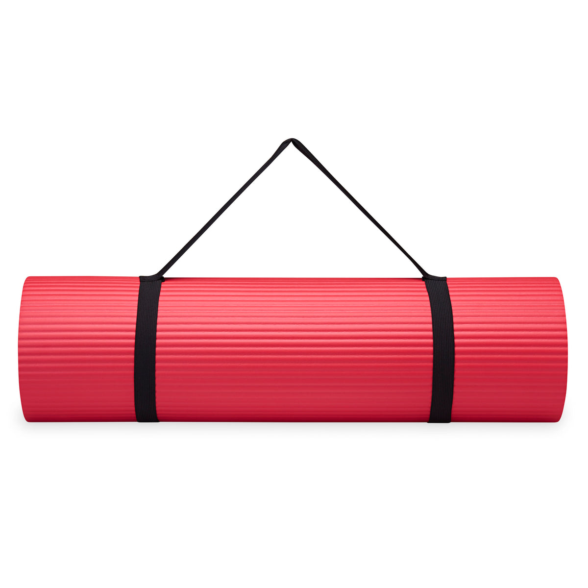 Reebok 10mm Fitness Mat Red rolled up with sling