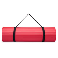 Reebok 10mm Fitness Mat Red rolled up with sling