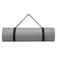 Reebok 10mm Fitness Mat Grey rolled up with sling