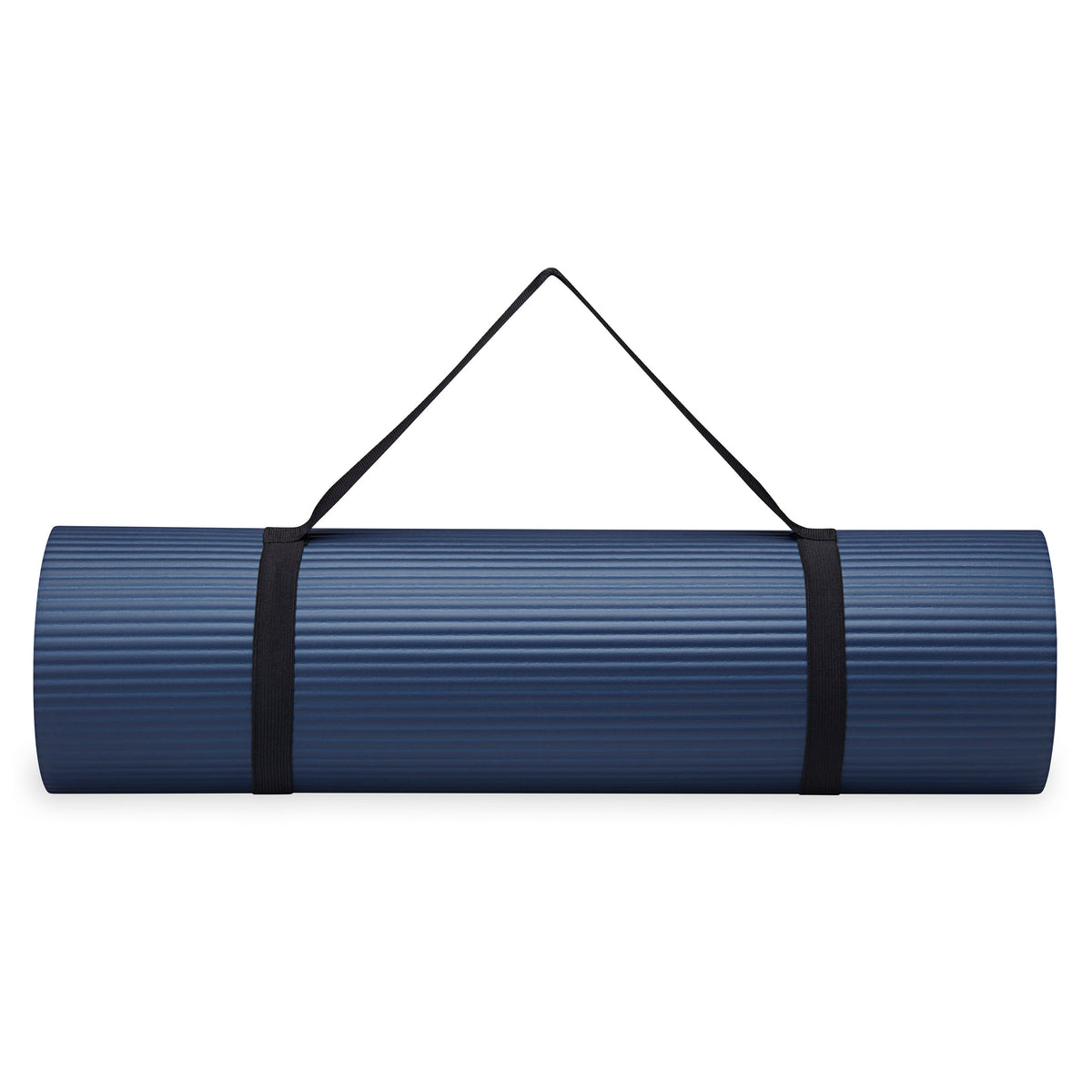 Reebok 10mm Fitness Mat Navy rolled up with sling