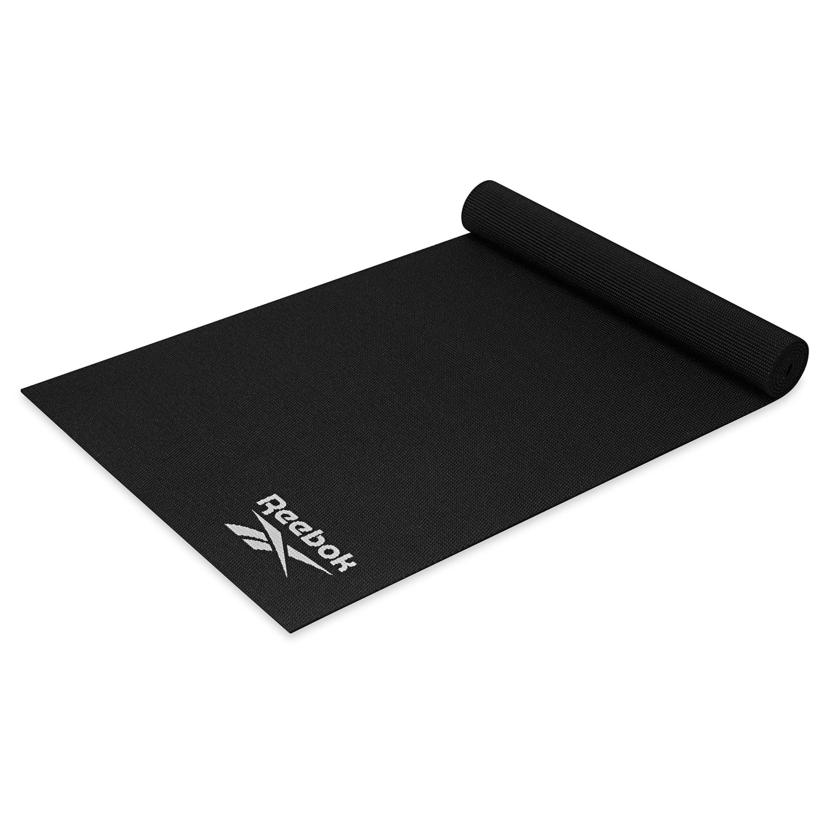 Reebok Solid Yoga Mat (5mm) Black top rolled angle