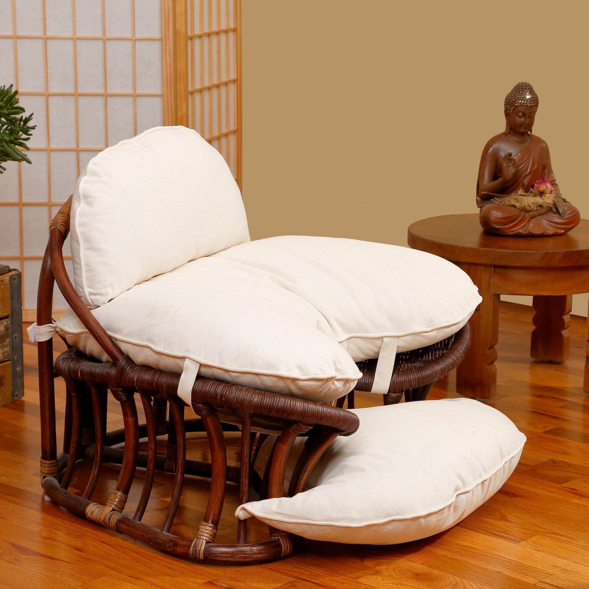 Gaiam rattan meditation chair with 2024 thick natural cotton meditation cushion pillow