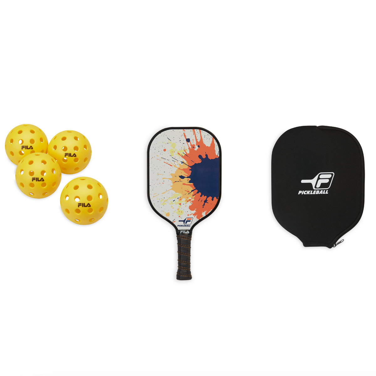 Pickleball Bundle - Balls (Yellow), Paddle (Splatter), Cover (Black)