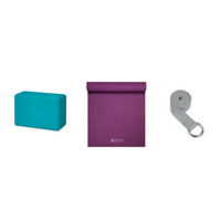 Yoga Bundle - Block (Vivid Blue), Mat (Purple), Strap (Grey)