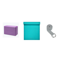 Yoga Bundle - Block (Light Purple), Mat (Teal), Strap (Grey)