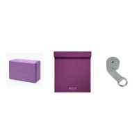 Yoga Bundle - Block (Light Purple), Mat (Purple), Strap (Grey)