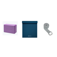 Yoga Bundle - Block (Light Purple), Mat (Navy), Strap (Grey)
