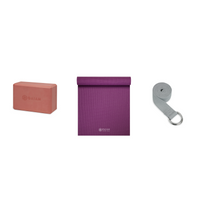 Yoga Bundle - Block (Very Coral), Mat (Purple), Strap (Grey)