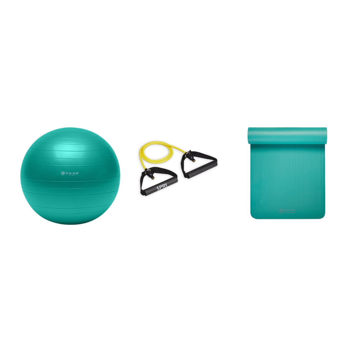 Fitness Bundle - Balance Ball (65cm), Xertube (Very LIght), Fitness Mat (Teal)