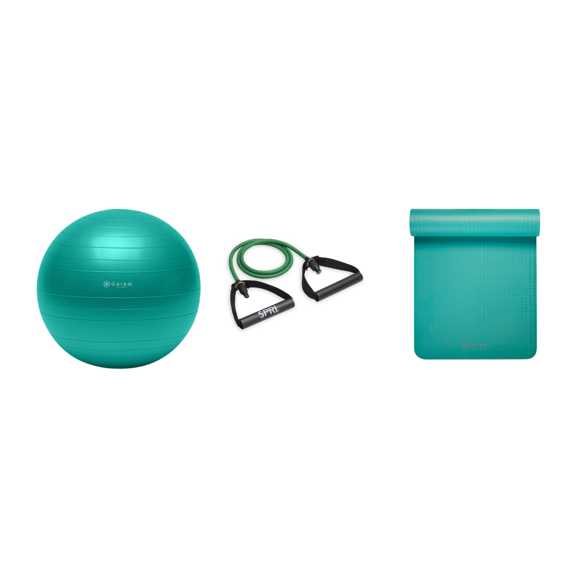Fitness Bundle - Balance Ball (65cm), Xertube (Light), Fitness Mat (Teal)
