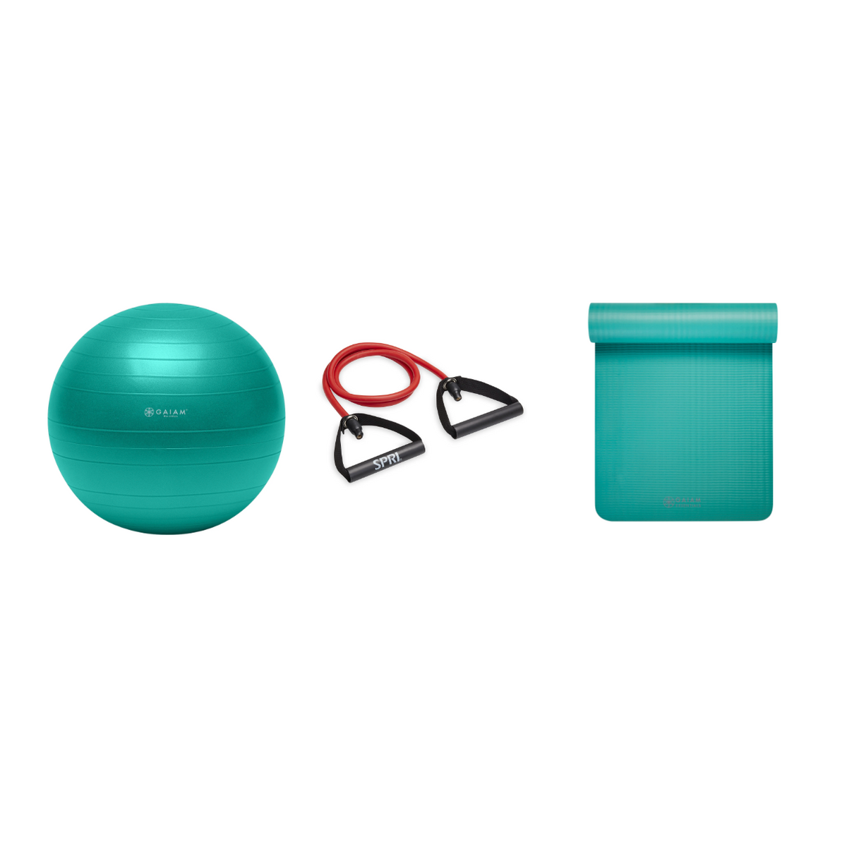 Fitness Bundle - Balance Ball (65cm), Xertube (Medium), Fitness Mat (Teal)