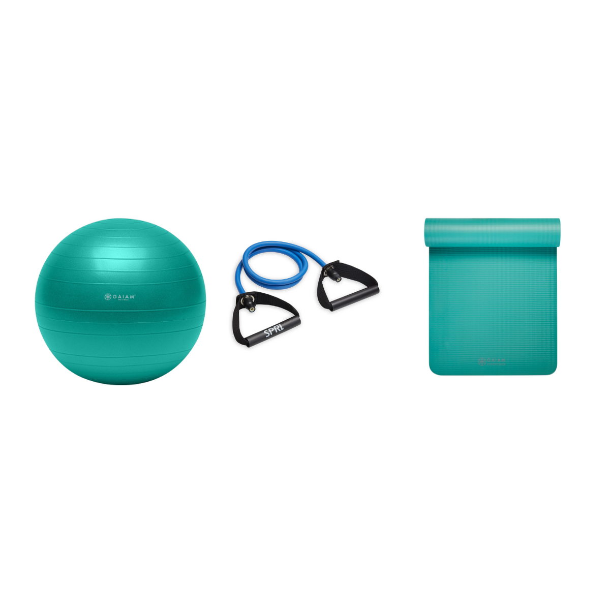 Fitness Bundle - Balance Ball (65cm), Xertube (Heavy), Fitness Mat (Teal)