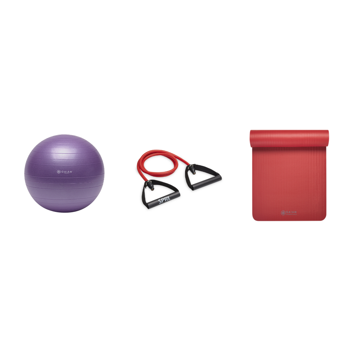 Fitness Bundle - Balance Ball (55cm), Xertube (Medium), Fitness Mat (red)