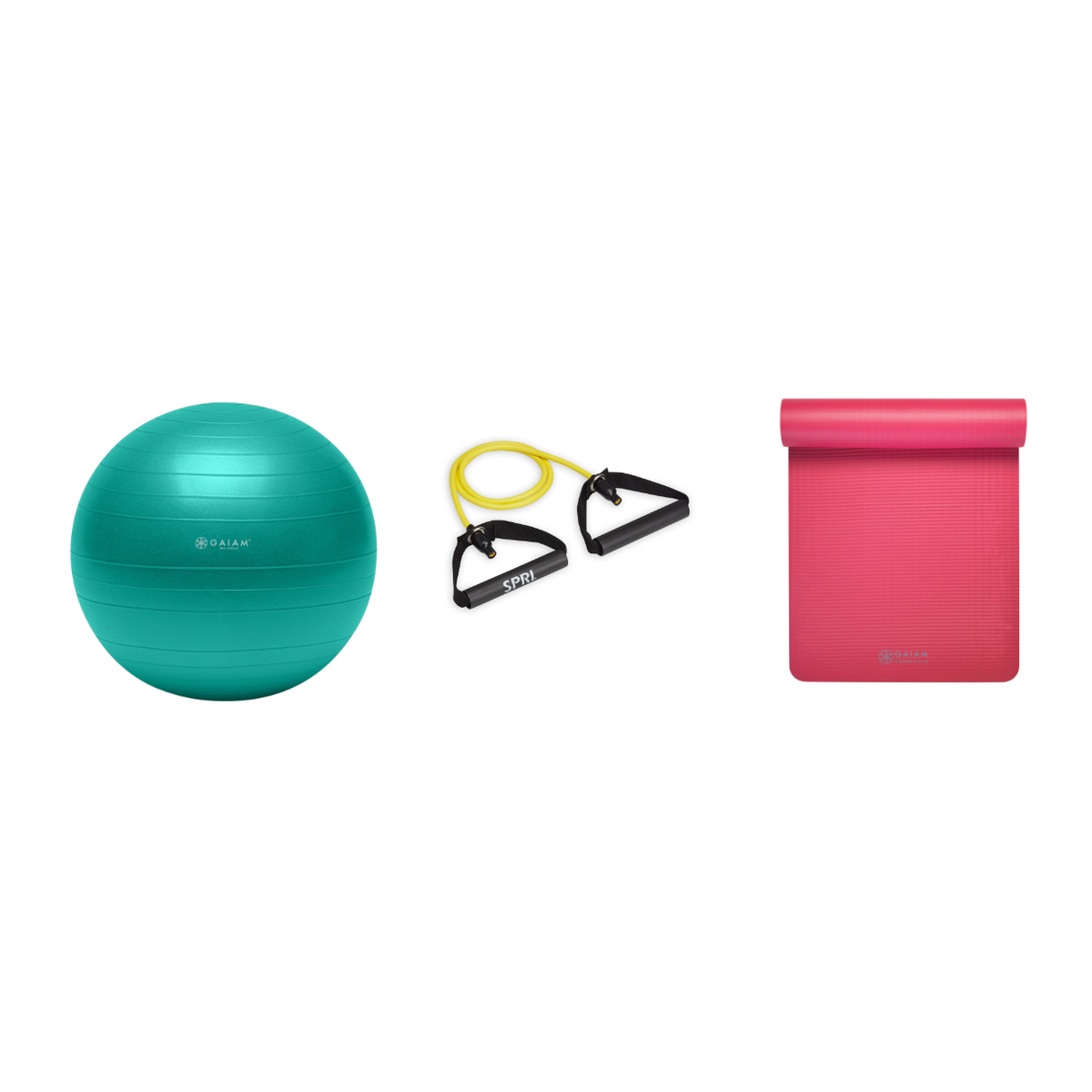 Fitness Bundle - Balance Ball (65cm), Xertube (Very Light), Fitness Mat (Pink)