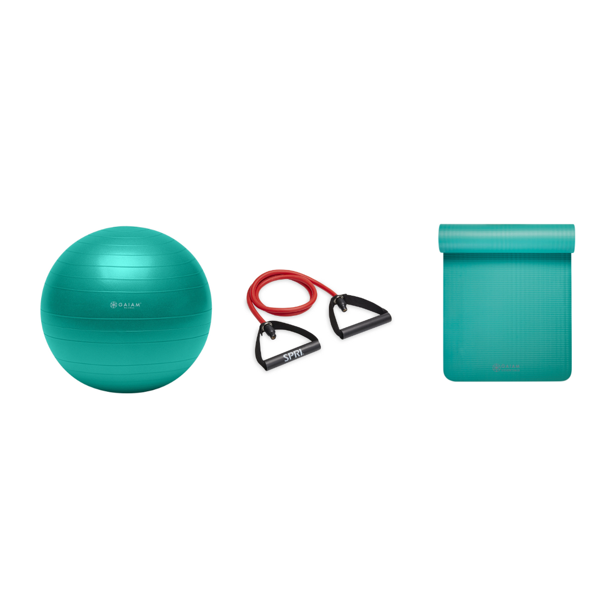 Fitness Bundle - Balance Ball (65cm), Xertube (Medium), Fitness Mat (Teal)