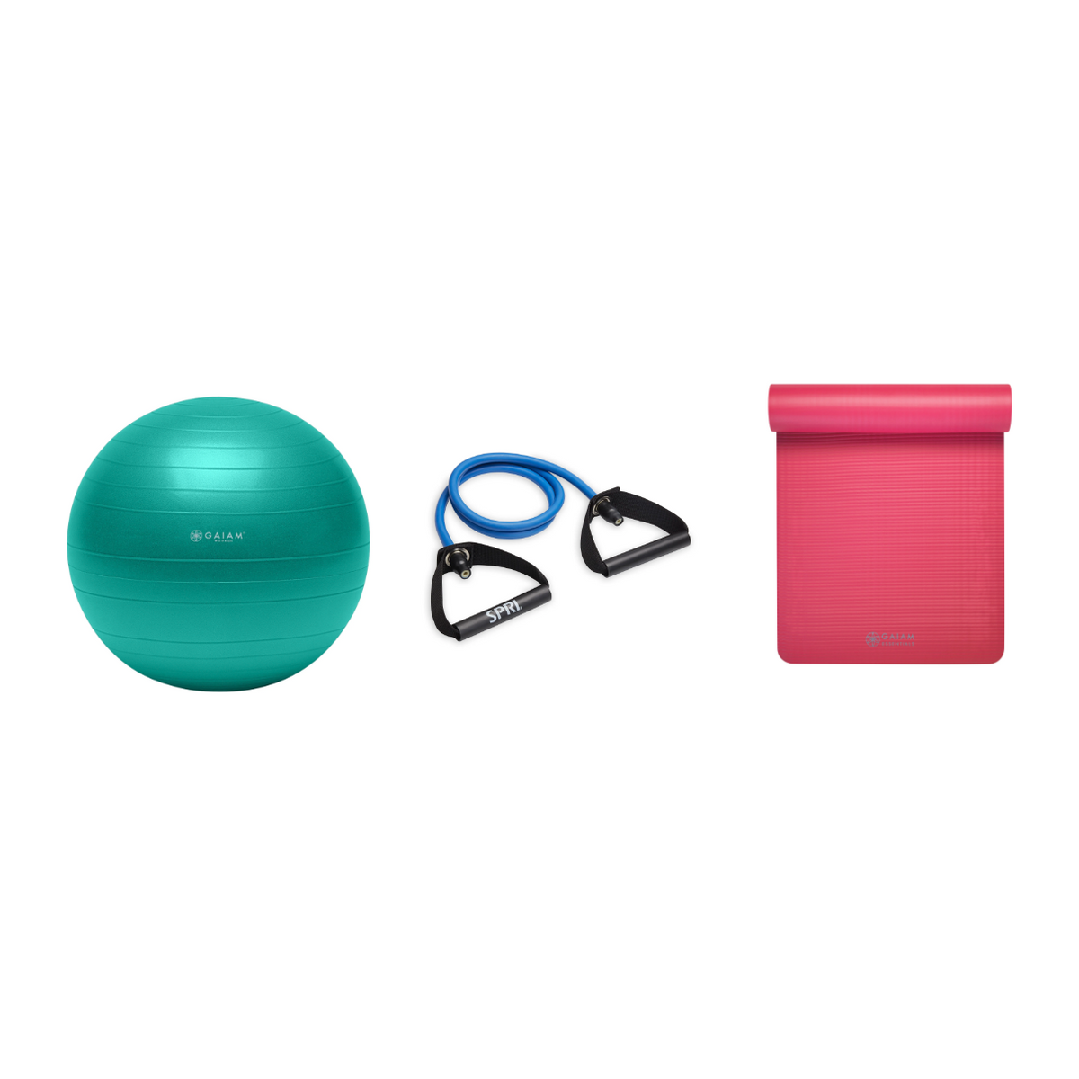 Fitness Bundle - Balance Ball (65cm), Xertube (Heavy), Fitness Mat (Pink)