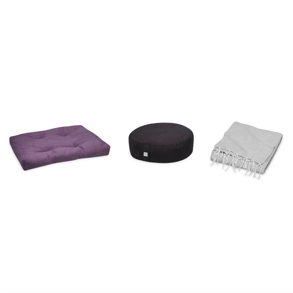 Meditation Bundle - Zabuton (Purple), Zafu (Black), Blanket (Grey)