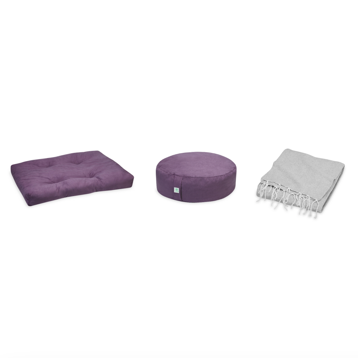 Meditation Bundle - Zabuton (Purple), Zafu (Purple), Blanket (Grey)