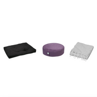 Meditation Bundle - Zabuton (Black), Zafu (Purple), Blanket (Grey)